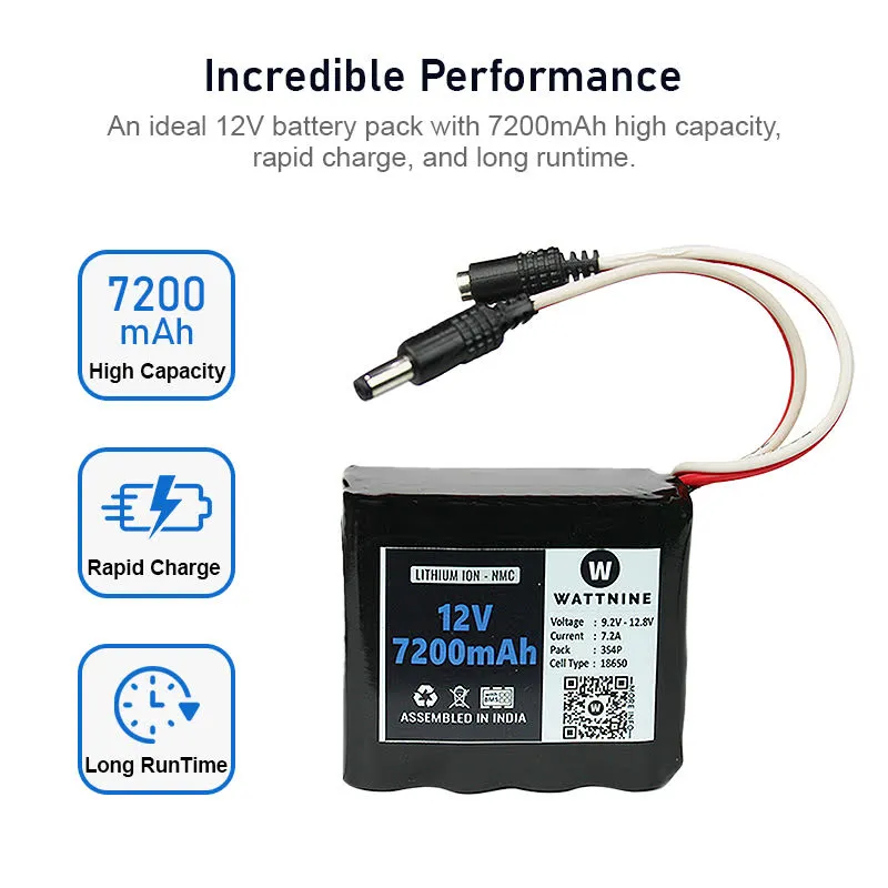 12v 7.2Ah Li-ion Battery Pack with 1 Year Warranty