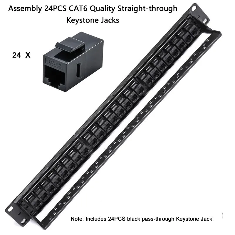 1U 24 2U 48 Port Pass-Through Cat6 Patch Panel Rj45 Connector Network Cable Adapter Keystone Jack Mo