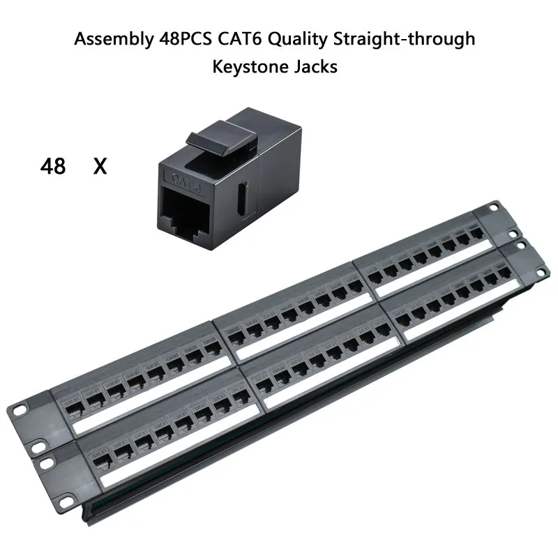 1U 24 2U 48 Port Pass-Through Cat6 Patch Panel Rj45 Connector Network Cable Adapter Keystone Jack Mo