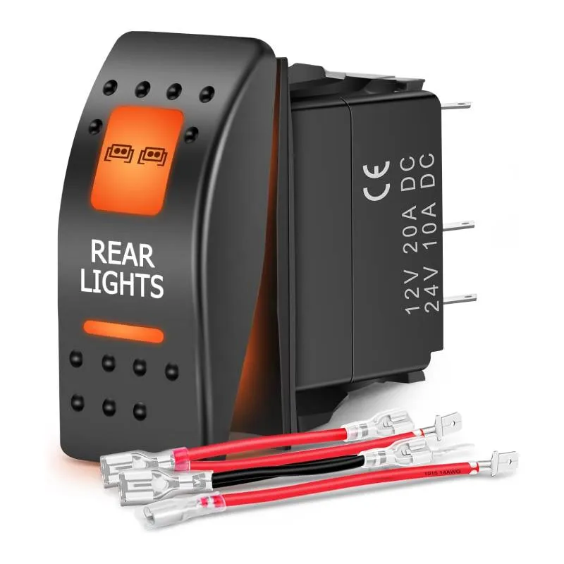 5Pin SPST On/Off UTV Rear Lights Rocker Switch Orange Backlit