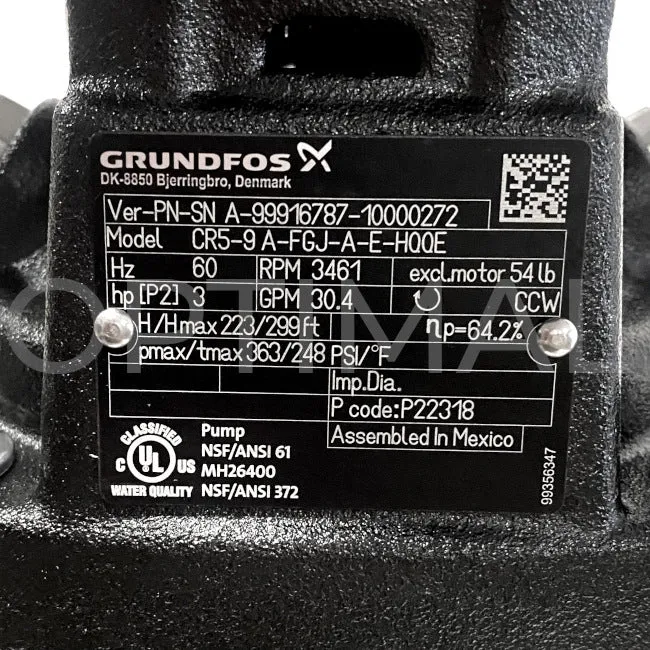 99916787 Grundfos Vertical Multistage Centrifugal Pump CR5-9 A-FGJ-A-E-HQQE 3 Ph 230/460 60HZ 3 HP 96084265