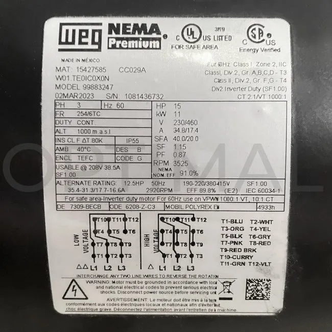 99917484 Grundfos Vertical Multistage Centrifugal Pump CR15-8 A-GJ-A-E-HQQE 3 Ph 230/460 60 HZ 15 HP 96523619