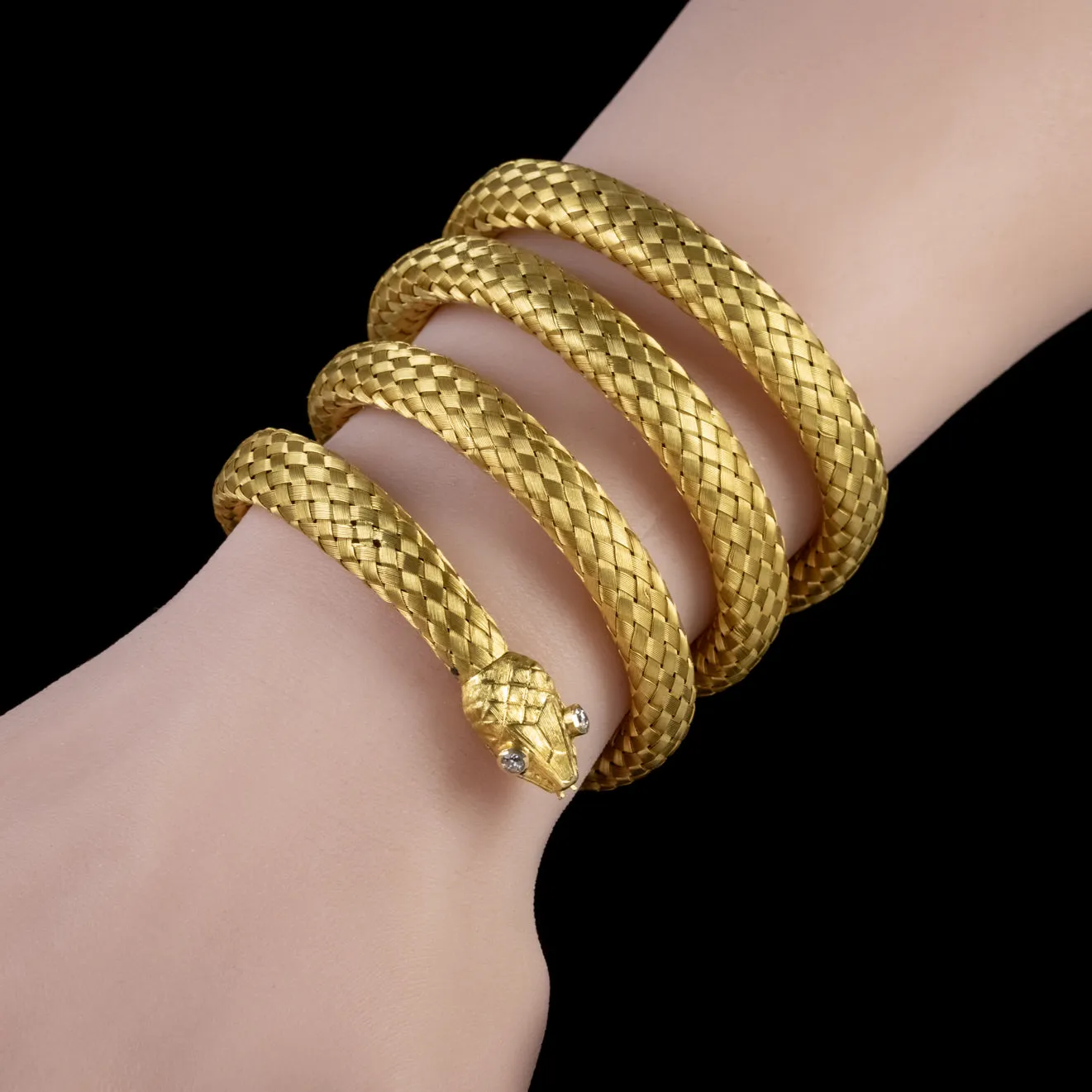Antique Victorian 18Ct Gold Coiled Diamond Snake Bangle Circa 1875