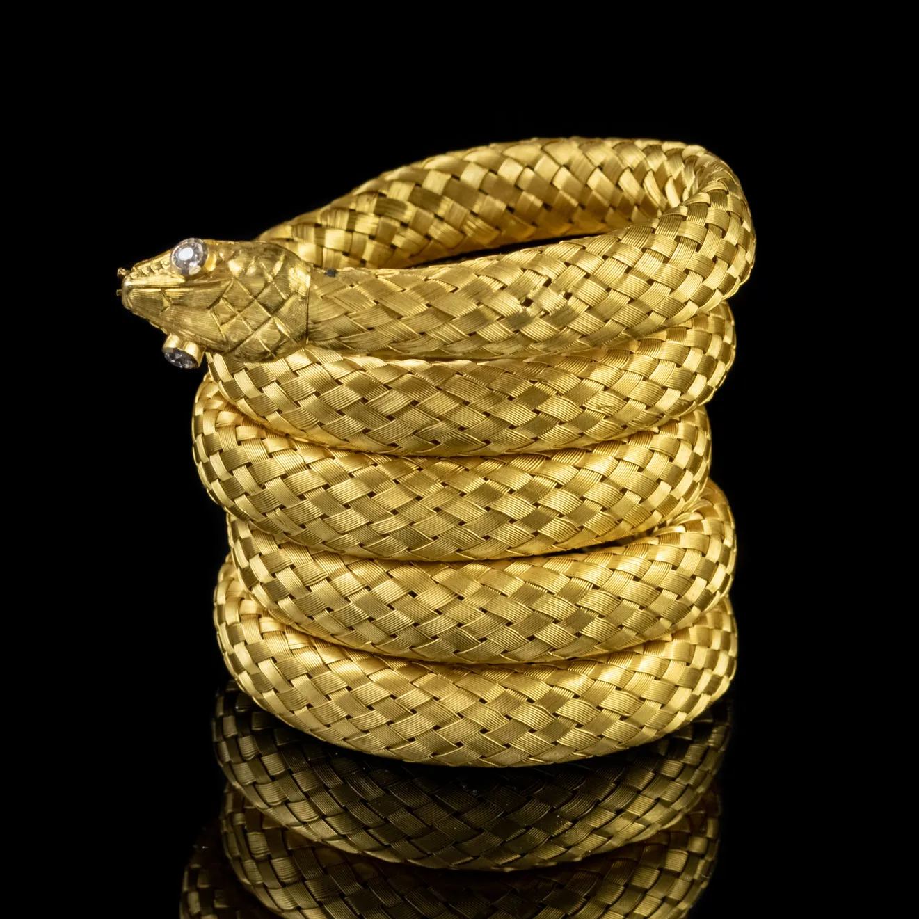 Antique Victorian 18Ct Gold Coiled Diamond Snake Bangle Circa 1875