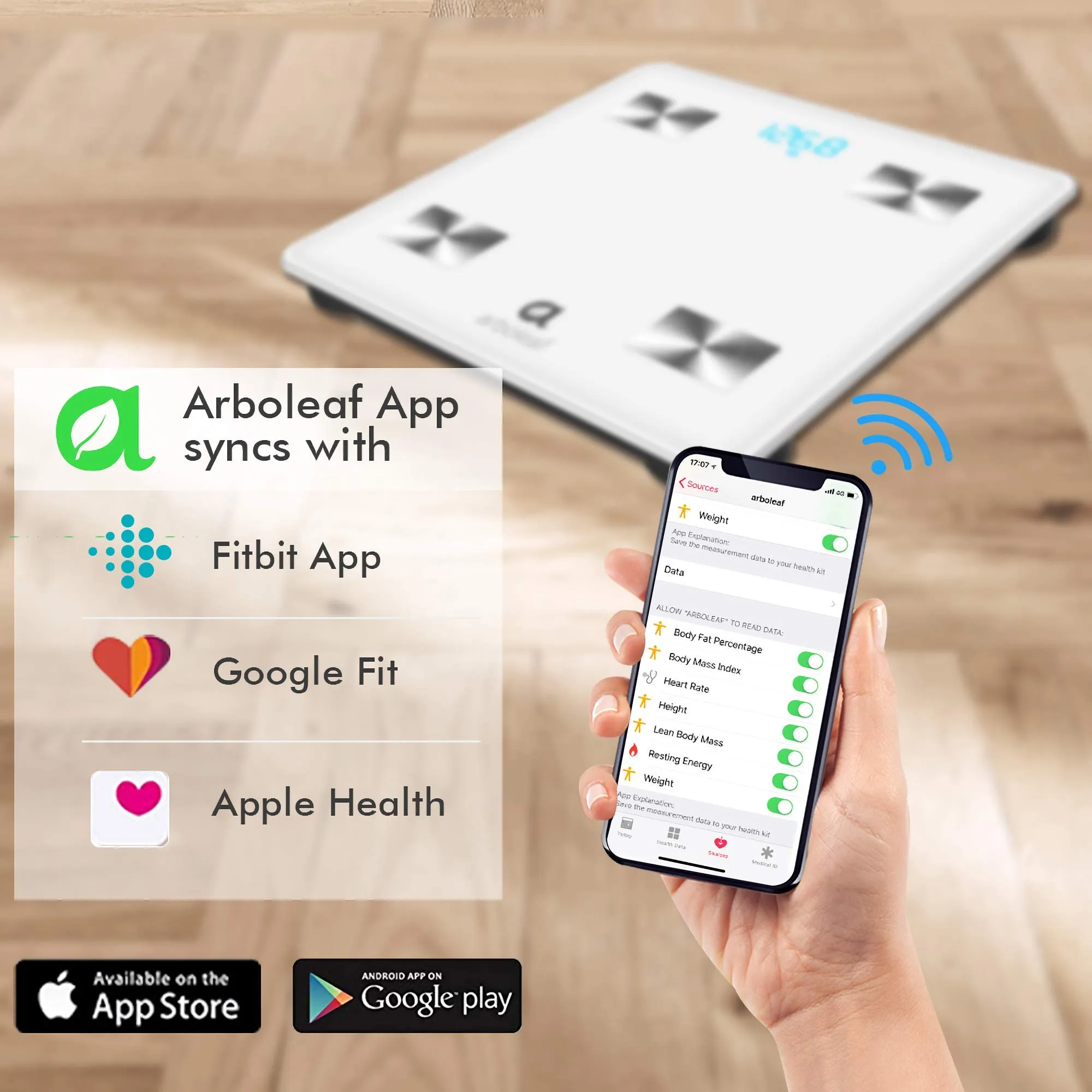 Arboleaf Scale for Body Weight, Weight Scale, Bluetooth Bathroom Scale, Body Fat Scale,Body Com[Position Analyzer with Smart App, 400Lbs, 11x11 inch
