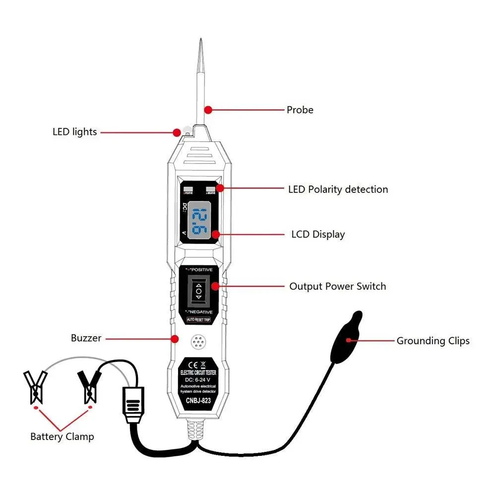 Automotive Power Circuit Probe Tester 3.5V-36V Car Electrical System Diagnostic Tool Component with LCD Digital Display