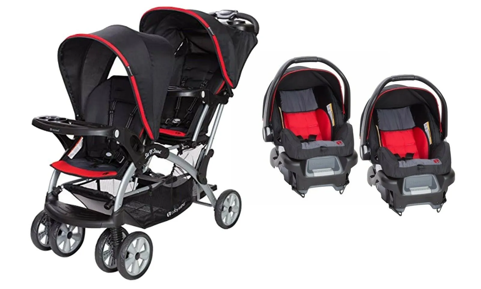 Baby Trend Double Stroller with 2 Car Seat Infant Twins Kids Travel Combo New