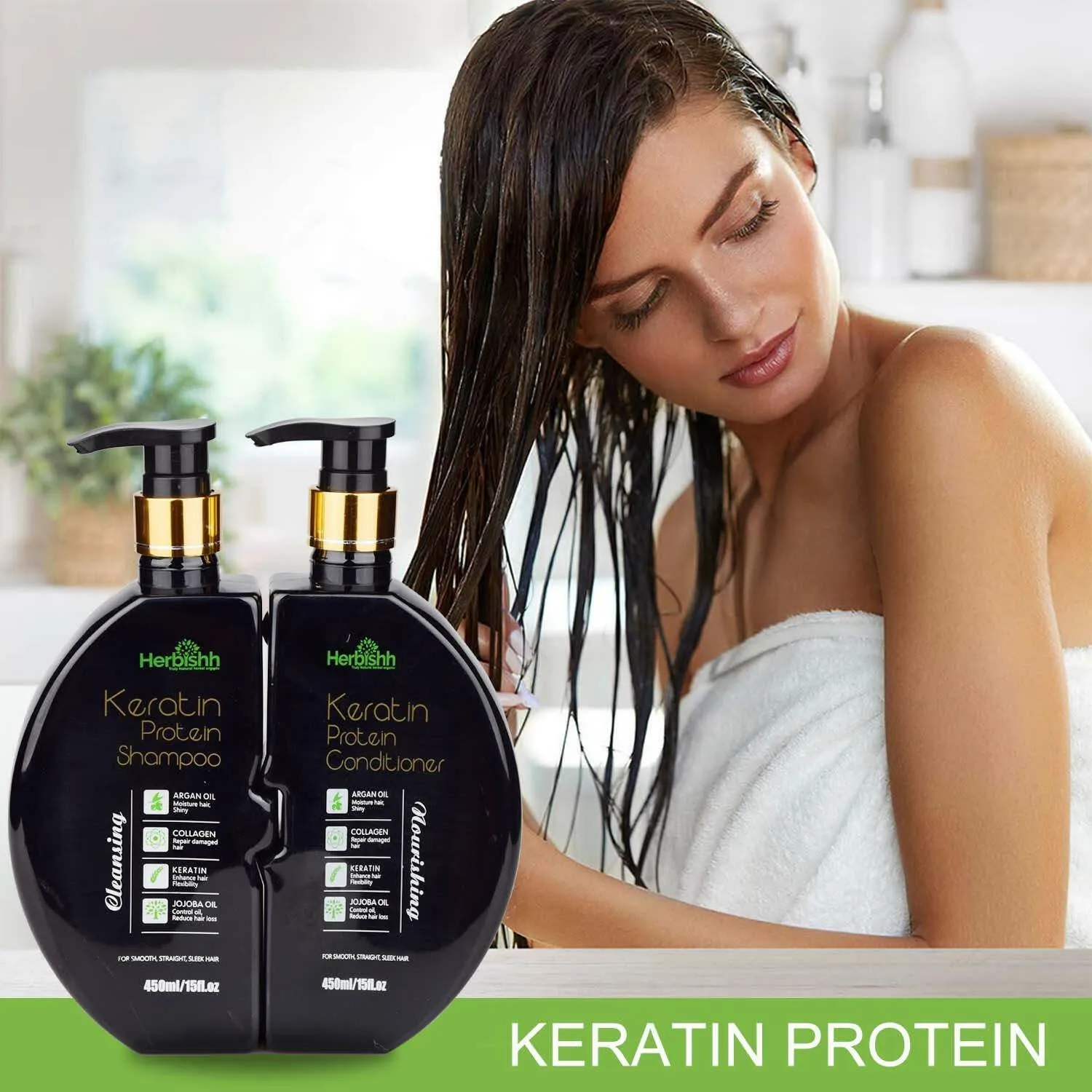 Buy 2 pcs Keratin Shampoo & Conditioner set get Instant Hair Straightener Cream free