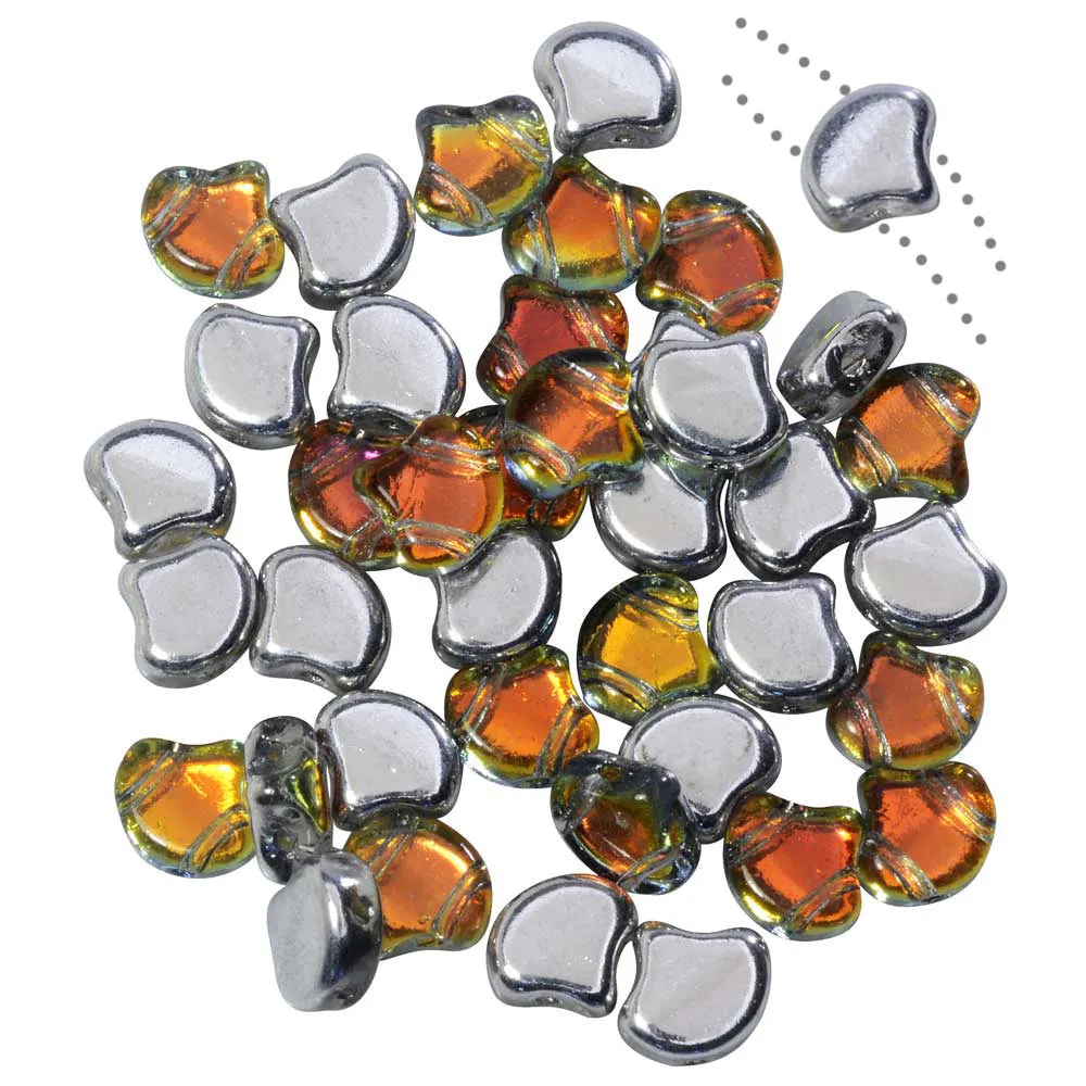 Czech Glass, 2-Hole Ginko Beads 7.5mm, Backlit Tequila (10 Grams)
