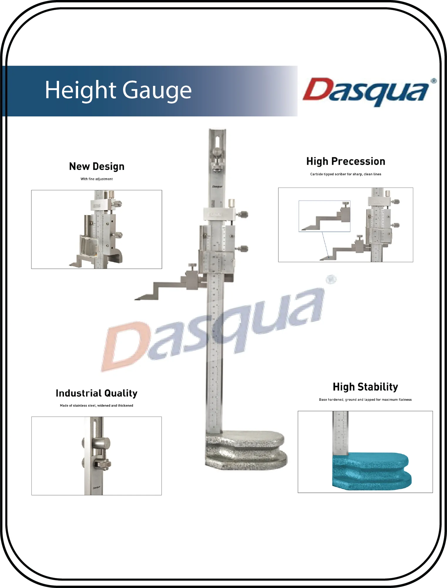DASQUA Professional 300mm / 12’’ Height Gauge 0.02mm / 0.001” Resolution With Magnifier & Adjustable Main Beam