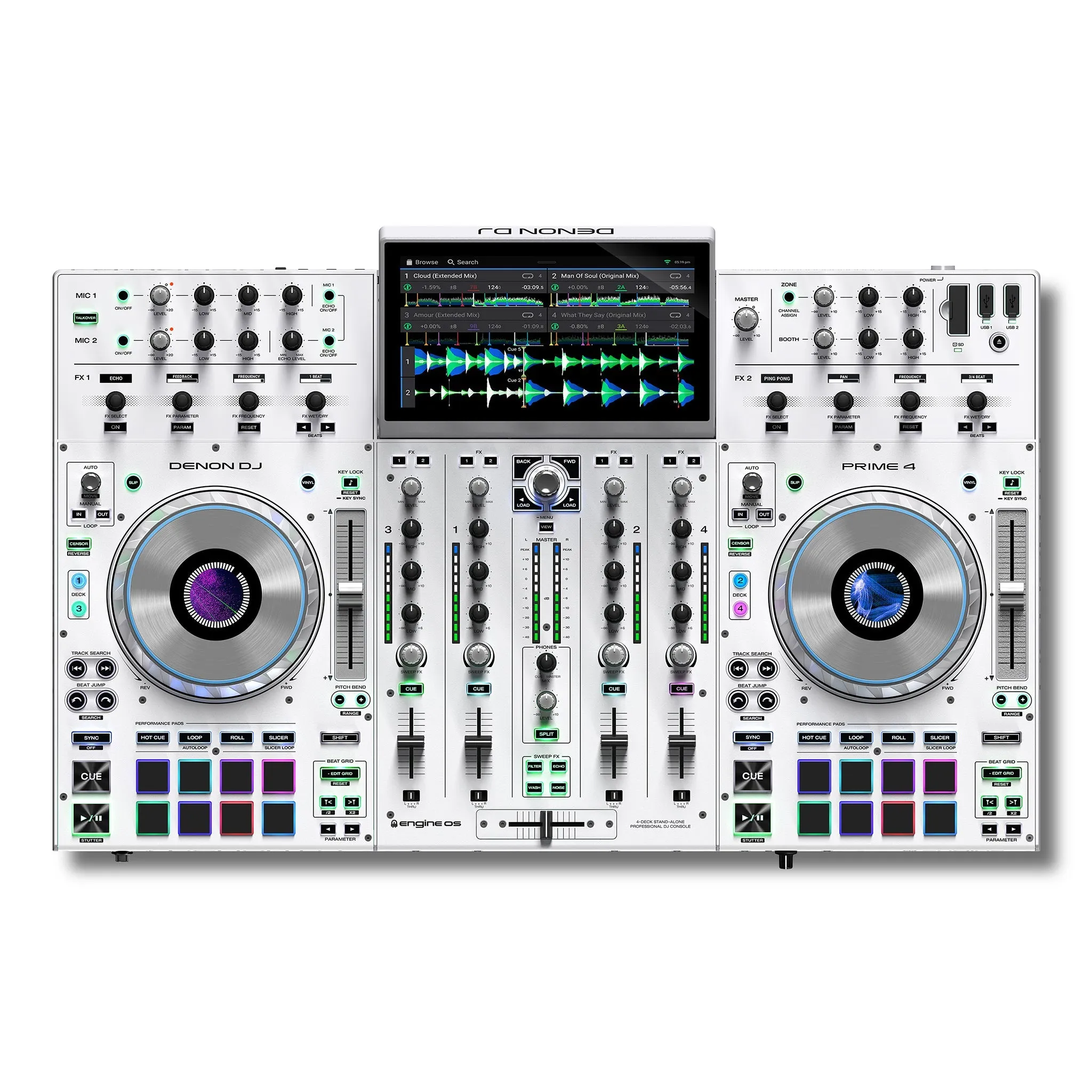 Denon DJ Prime4-WH 4 Channel Standalone DJ system Media Player in White