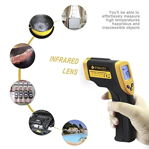 Etekcity Lasergrip 1080 Non-contact Digital Laser Infrared Thermometer Temperature Gun -58℉~1022℉ (-50℃～550℃), Yellow and Black