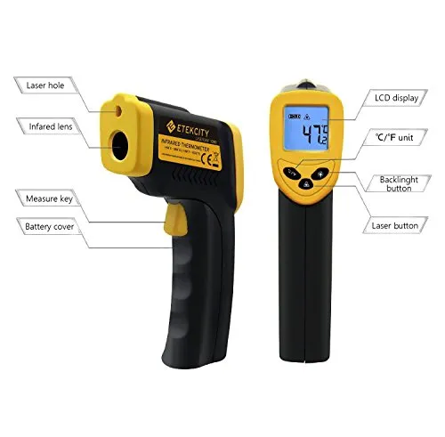 Etekcity Lasergrip 1080 Non-contact Digital Laser Infrared Thermometer Temperature Gun -58℉~1022℉ (-50℃～550℃), Yellow and Black