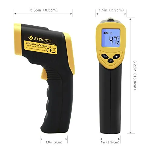 Etekcity Lasergrip 1080 Non-contact Digital Laser Infrared Thermometer Temperature Gun -58℉~1022℉ (-50℃～550℃), Yellow and Black