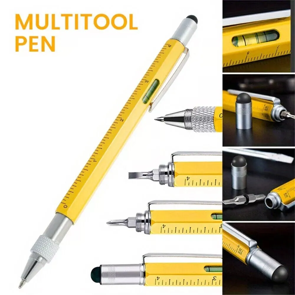 Full Metal Body 6-in-1 Multi-Function Tool Yellow Engineers Pen