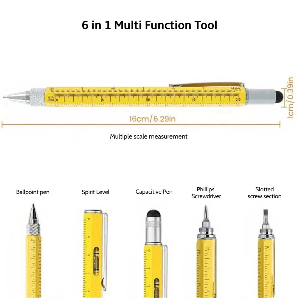 Full Metal Body 6-in-1 Multi-Function Tool Yellow Engineers Pen