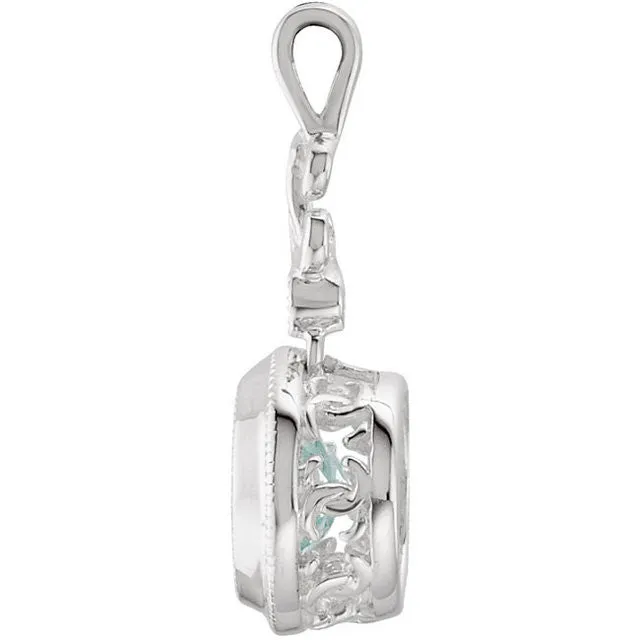 Genuine Aquamarine & Diamond Pendant - 14k White Gold or Sterling Silver