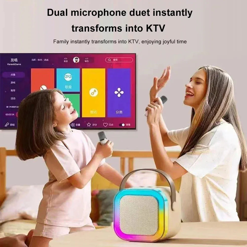 K12 Bluetooth Karaoke Microphone and Speaker System with Hi-Fi Stereo Sound and RGB LED Lights for Home and Outdoor Parties
