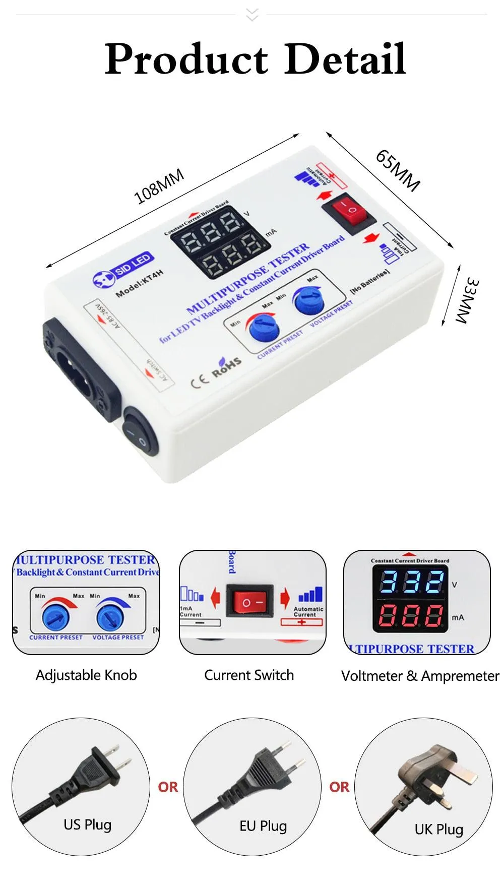 KT4H 0-330V LED TV Backlight Tester with Auto Voltage - Portable and Convenient Tool for TV Repair