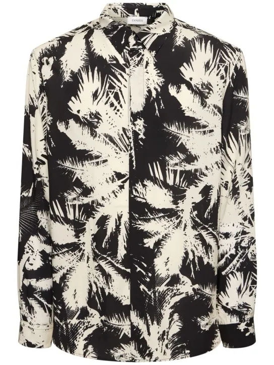 Laneus   Palm print viscose shirt 