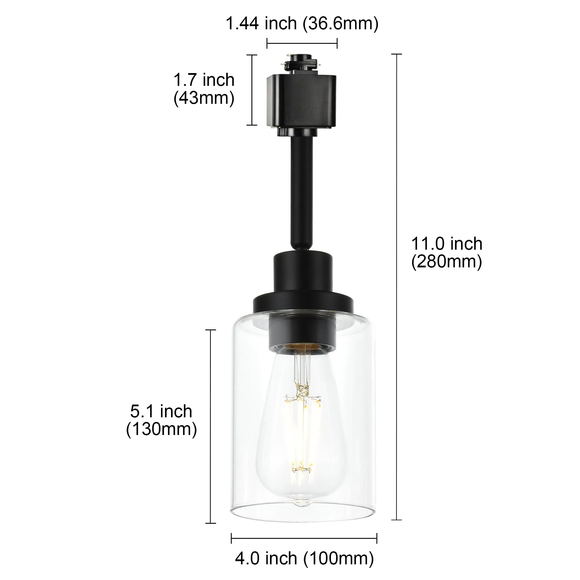 MELUCEE Track Lighting Fixtures for Accent Task Retail Kitchen Ceiling Track Light H Type Pack of 3, Black Track Lighting Heads with Clear Glass Shade, Bulb and Track Not Included