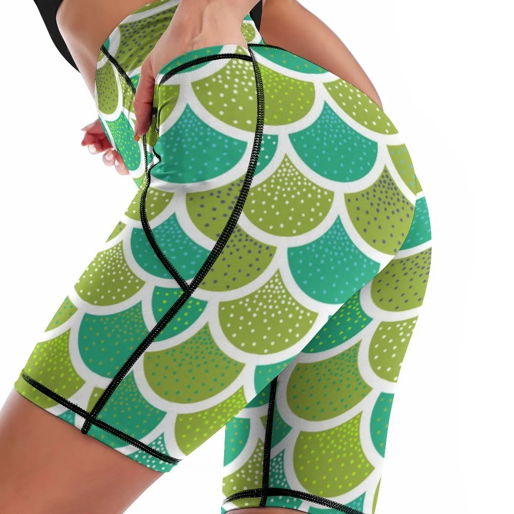 Mermaid Scales Women's Knee Length Athletic Yoga Shorts With Pockets