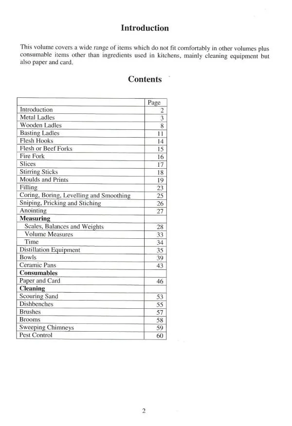 Miscellaneous Equipment and Kitchen Consumables