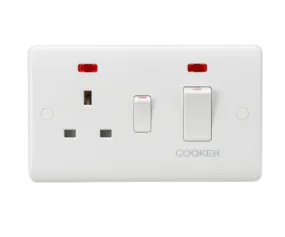 ML Curved Edge 45A Double Pole Cooker Switch and 13A Socket with Neon in White CU8333NW