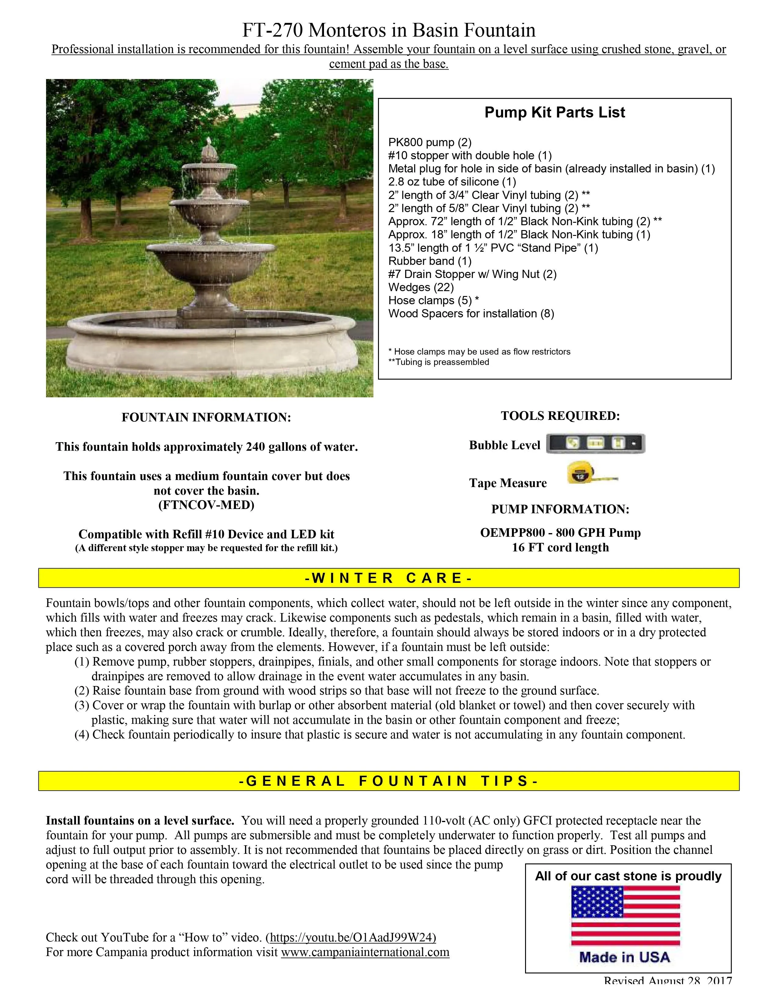 Monteros Three Tiered Outdoor Fountain in Basin | Large Water Feature