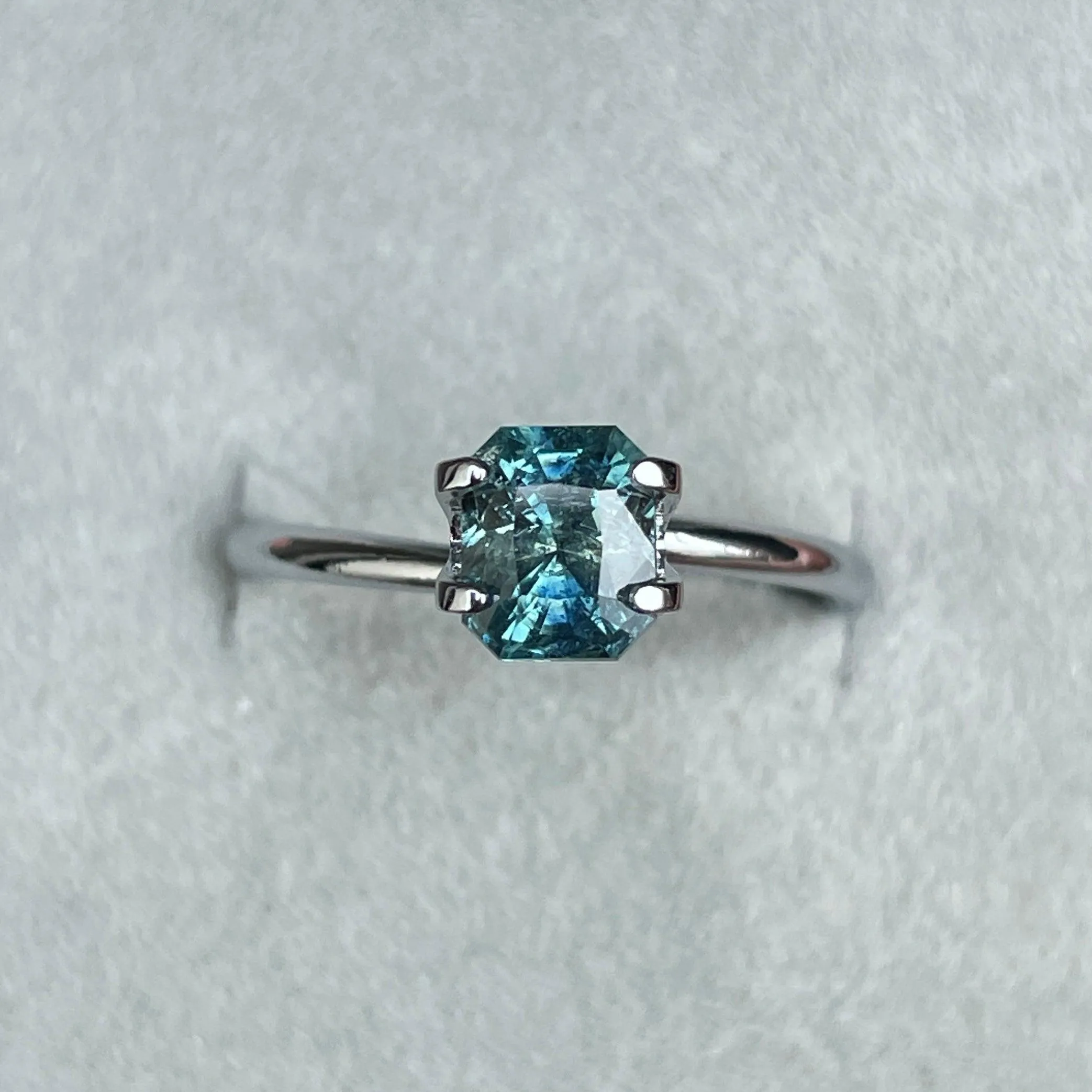 Natural Blue Green Sapphire Radiant Cut 5.40 x 6.50 Mm. 1.38 crt