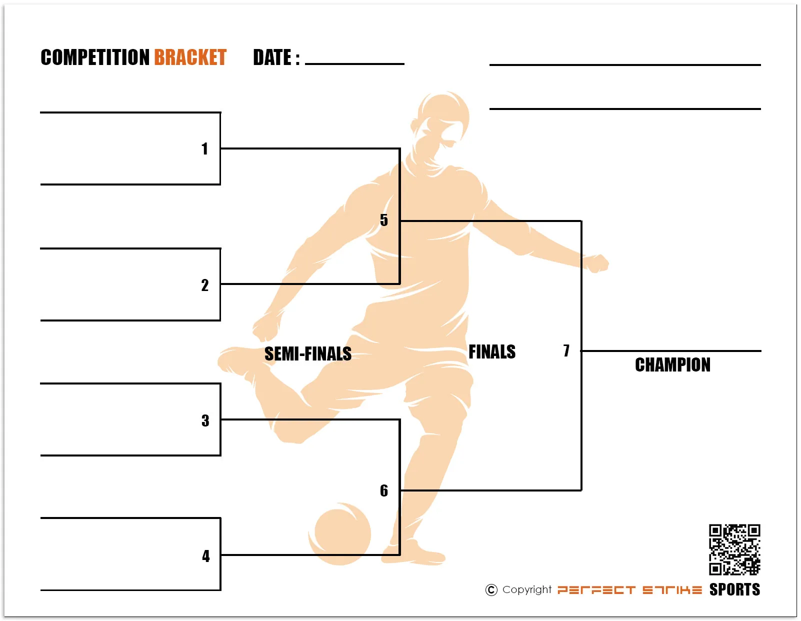 Perfect Strike Competition Brackets for Team tournaments or Skills competitions. Sheet Brackets for up to 8 participants. SOCCER. 25 Sheets.
