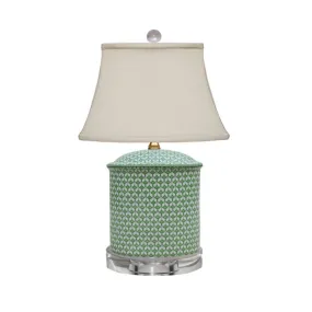 Porcelain Green Fish Scale Oval Flat Jar Lamp in Crystal Base