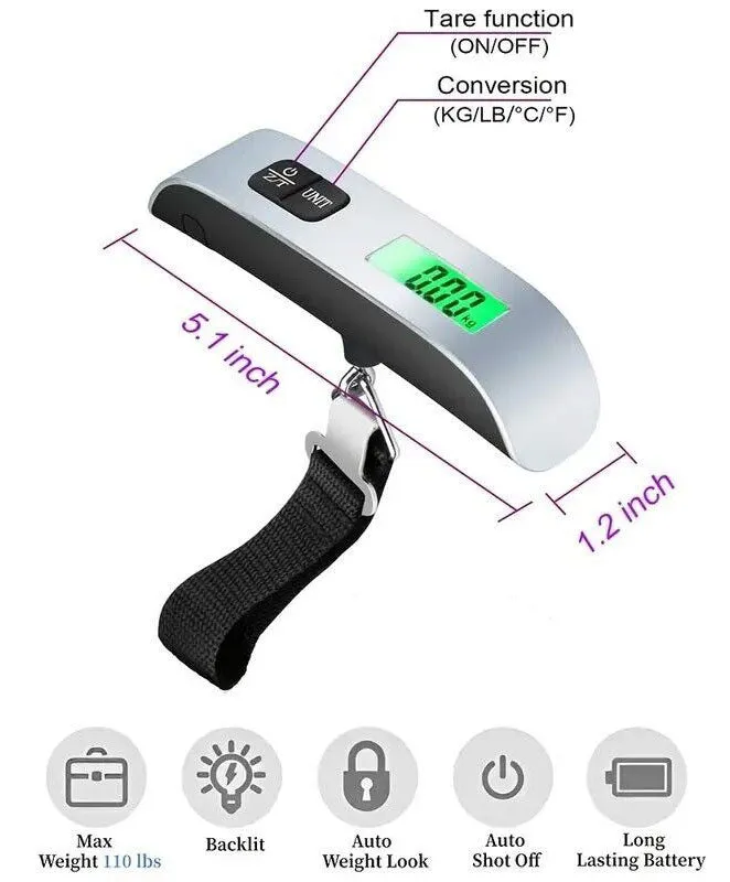 Portable Travel LCD Digital Hanging Luggage Scale Electronic Weight 110lb / 50kg