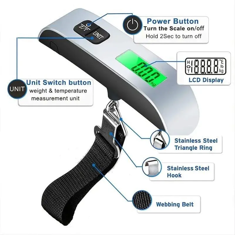 Portable Travel LCD Digital Hanging Luggage Scale Electronic Weight 110lb / 50kg