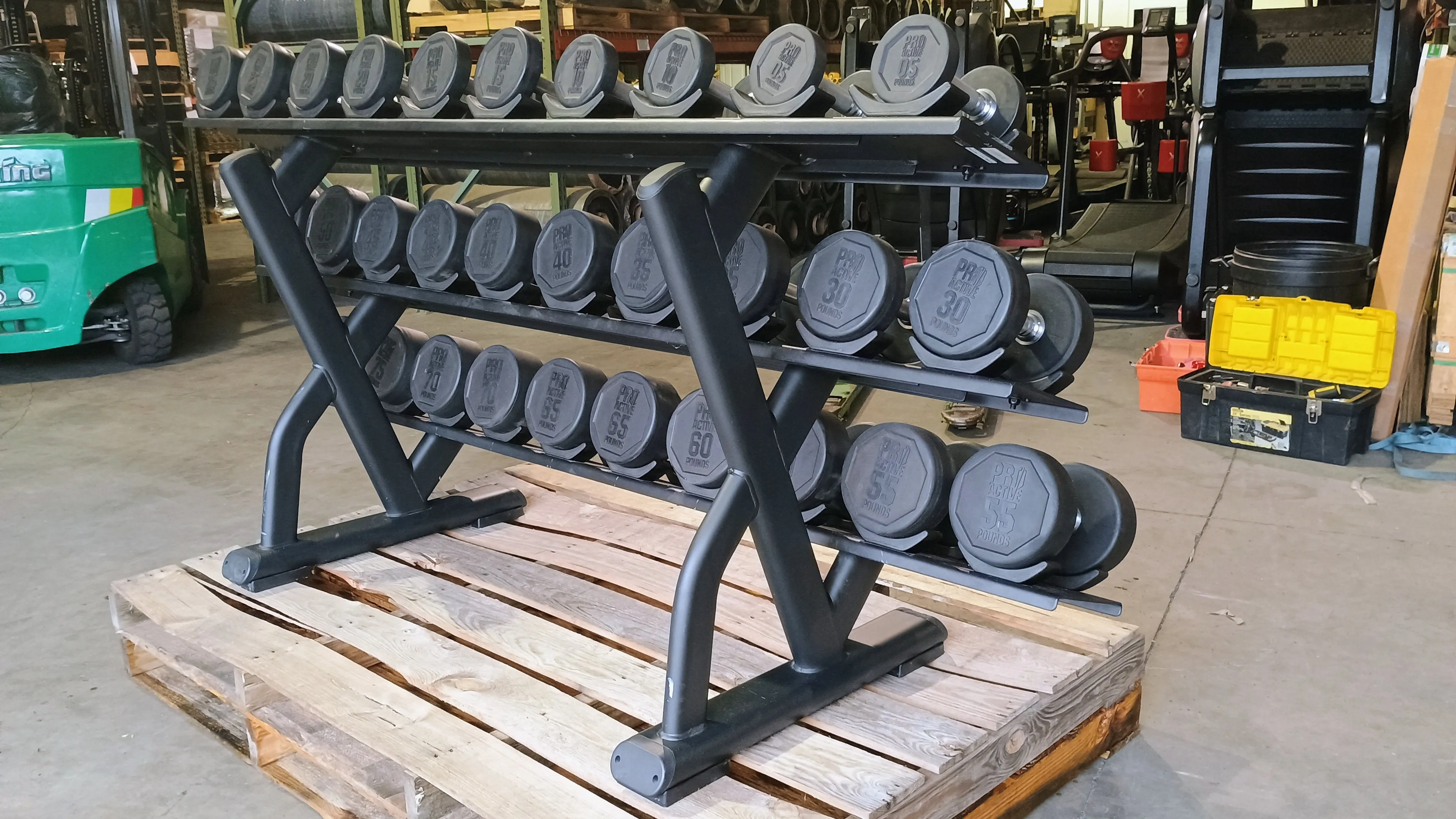 Precor Discovery Series 3 Tier Dumbbell Rack w/ Pro Active 5lb-75lb Dumbbell Set (USED)