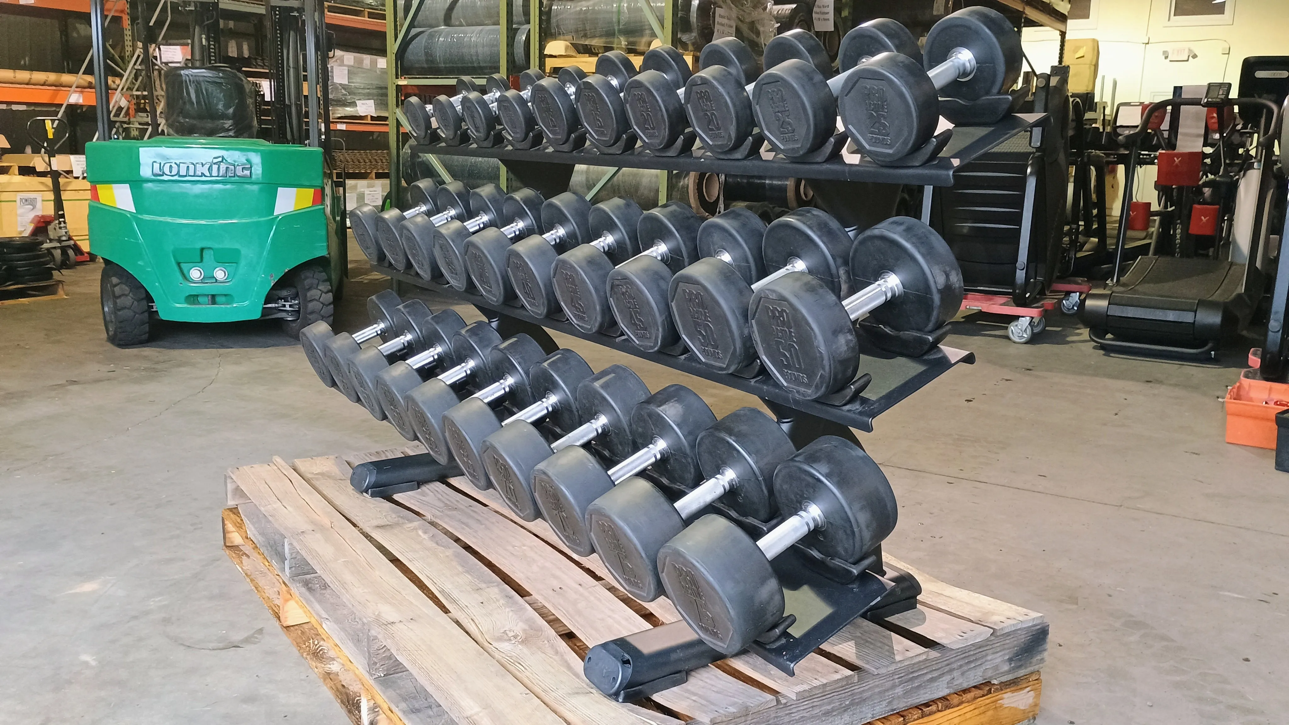 Precor Discovery Series 3 Tier Dumbbell Rack w/ Pro Active 5lb-75lb Dumbbell Set (USED)