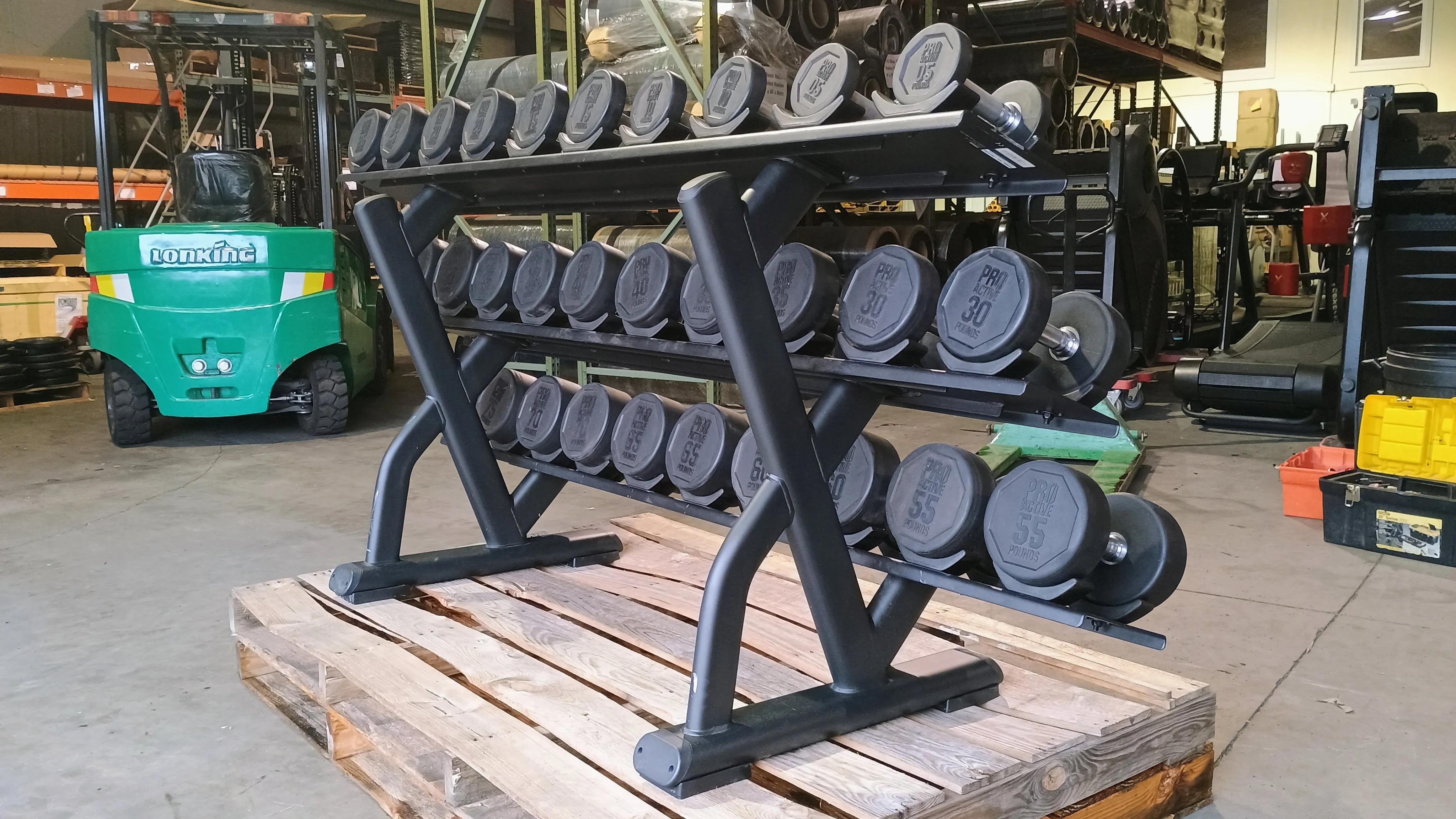 Precor Discovery Series 3 Tier Dumbbell Rack w/ Pro Active 5lb-75lb Dumbbell Set (USED)