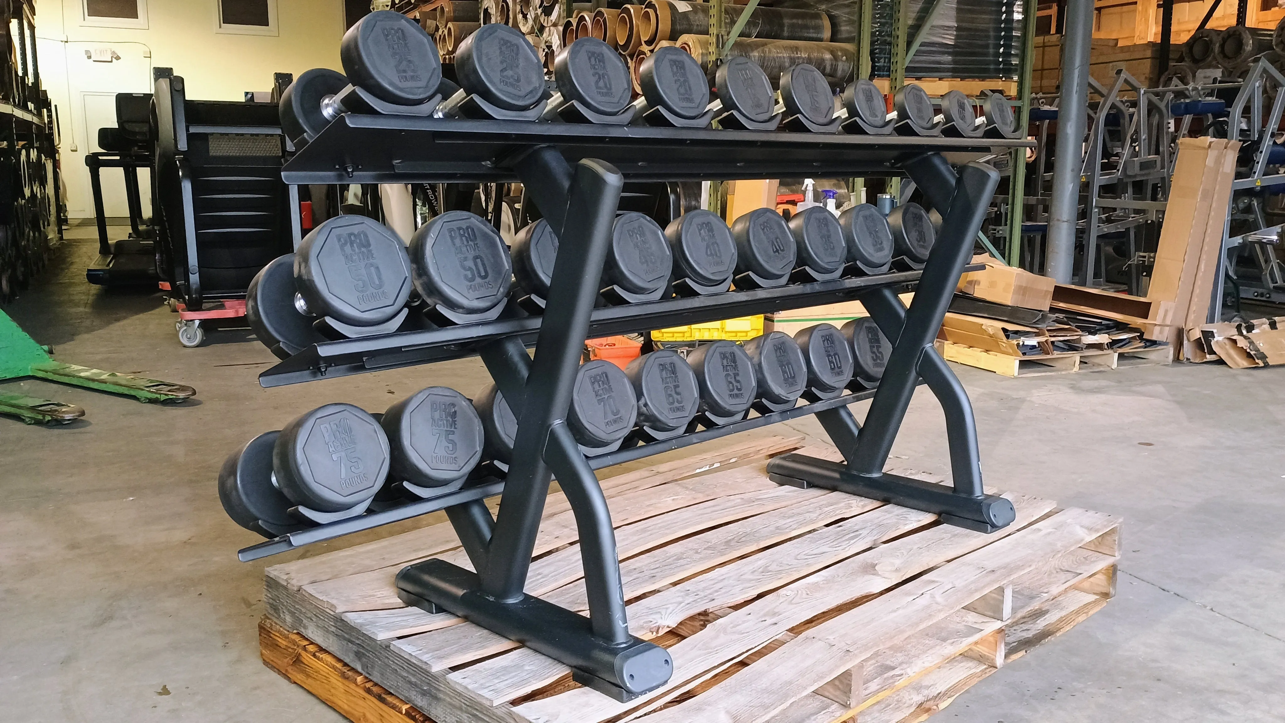 Precor Discovery Series 3 Tier Dumbbell Rack w/ Pro Active 5lb-75lb Dumbbell Set (USED)