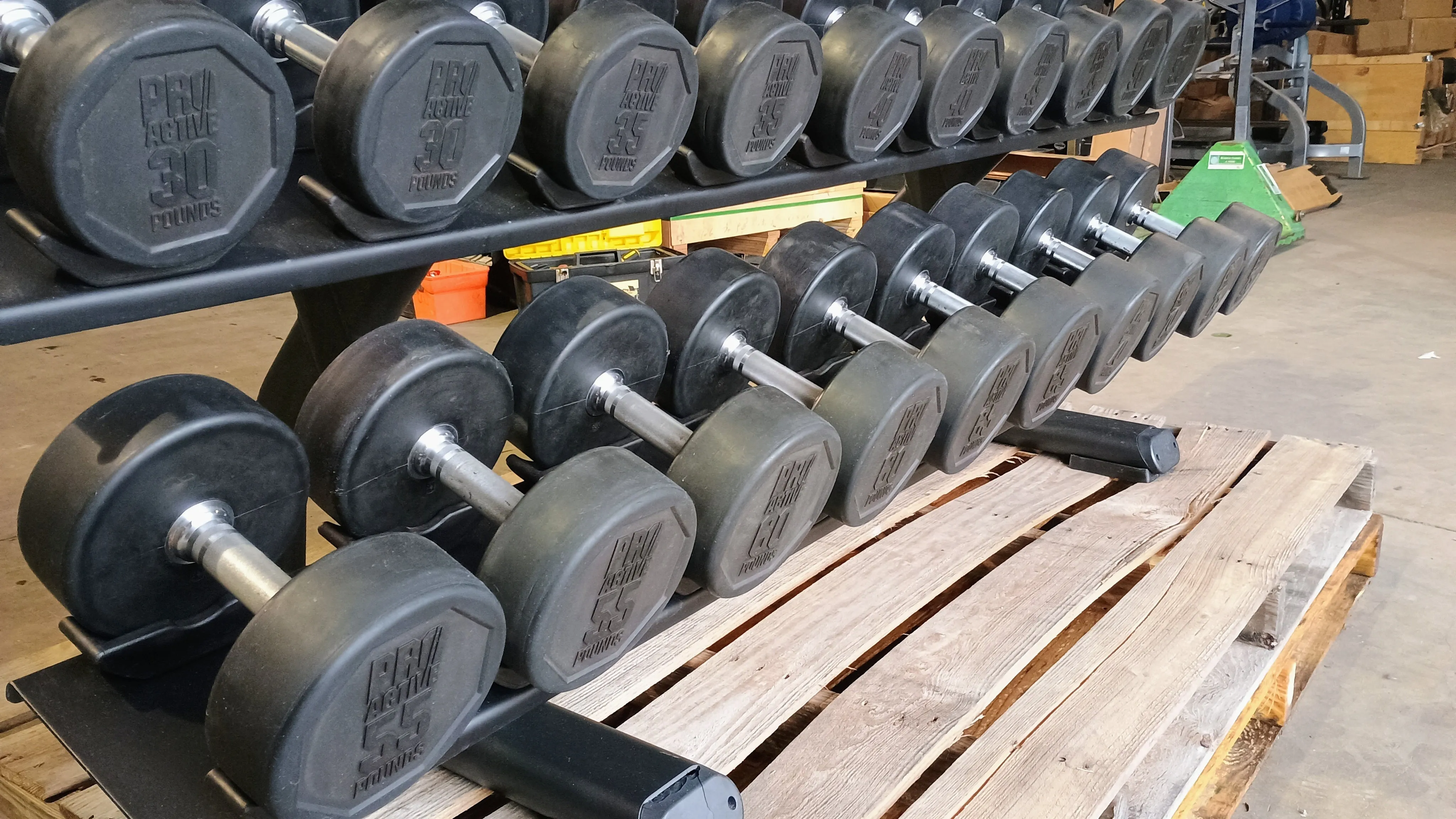Precor Discovery Series 3 Tier Dumbbell Rack w/ Pro Active 5lb-75lb Dumbbell Set (USED)