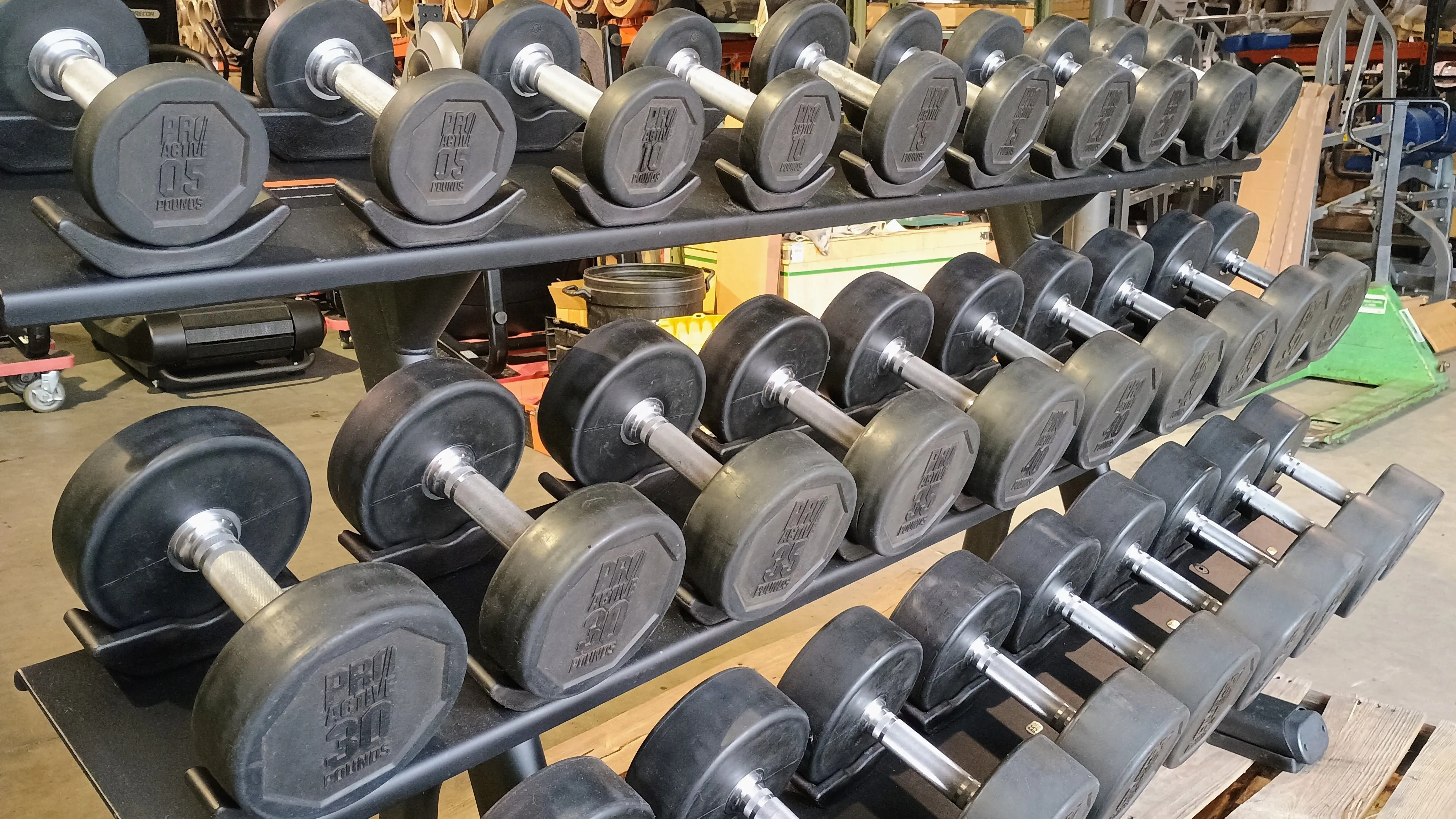 Precor Discovery Series 3 Tier Dumbbell Rack w/ Pro Active 5lb-75lb Dumbbell Set (USED)