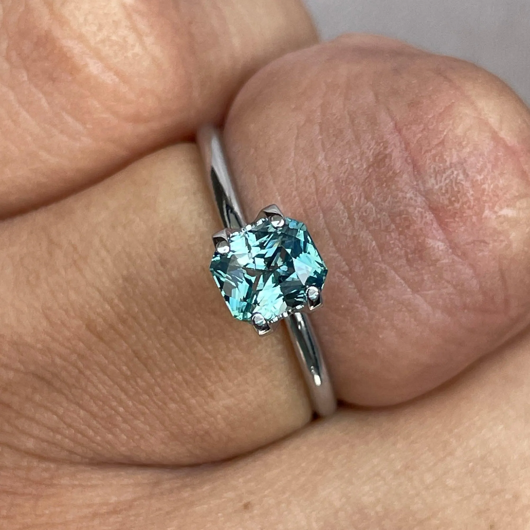 Radiant cut Greenish blue sapphire, 1.12 crt.