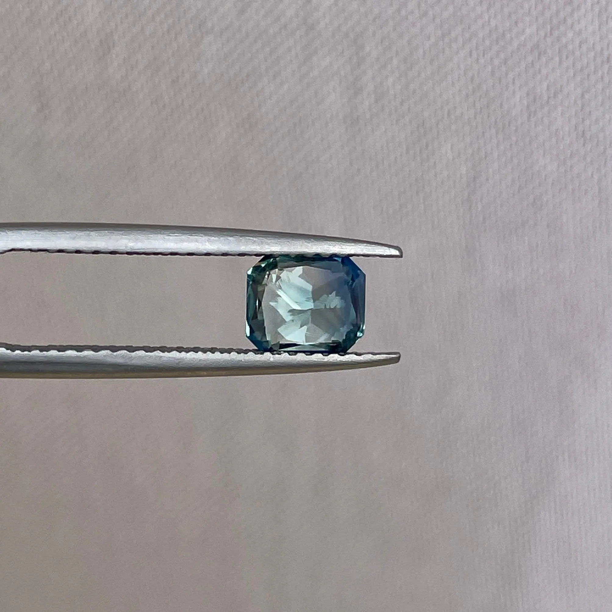 Radiant cut Greenish blue sapphire, 1.12 crt.