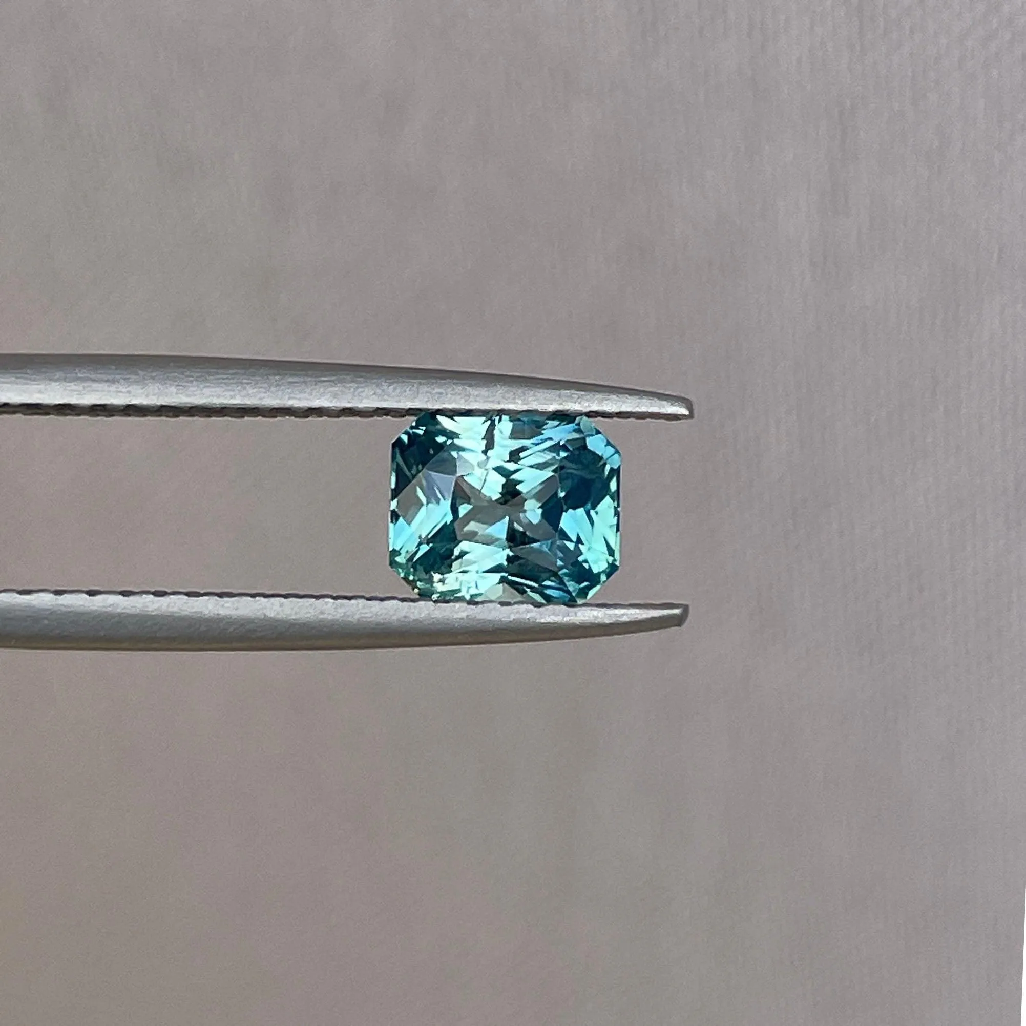 Radiant cut Greenish blue sapphire, 1.12 crt.