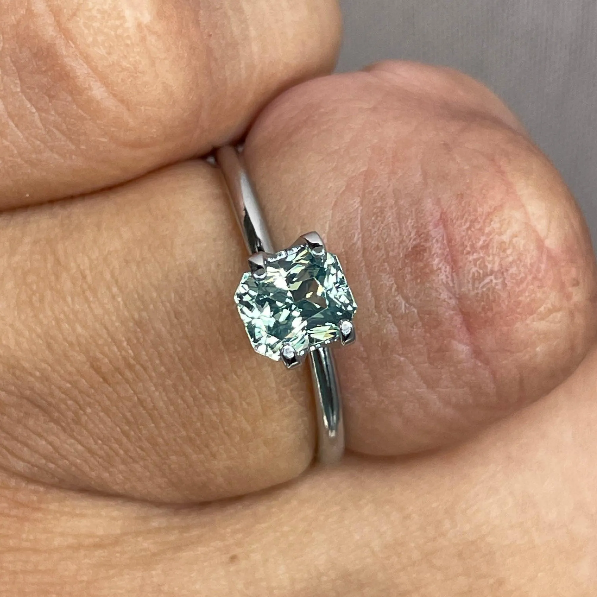 Radiant cut Greenish blue sapphire, 1.26 crt.
