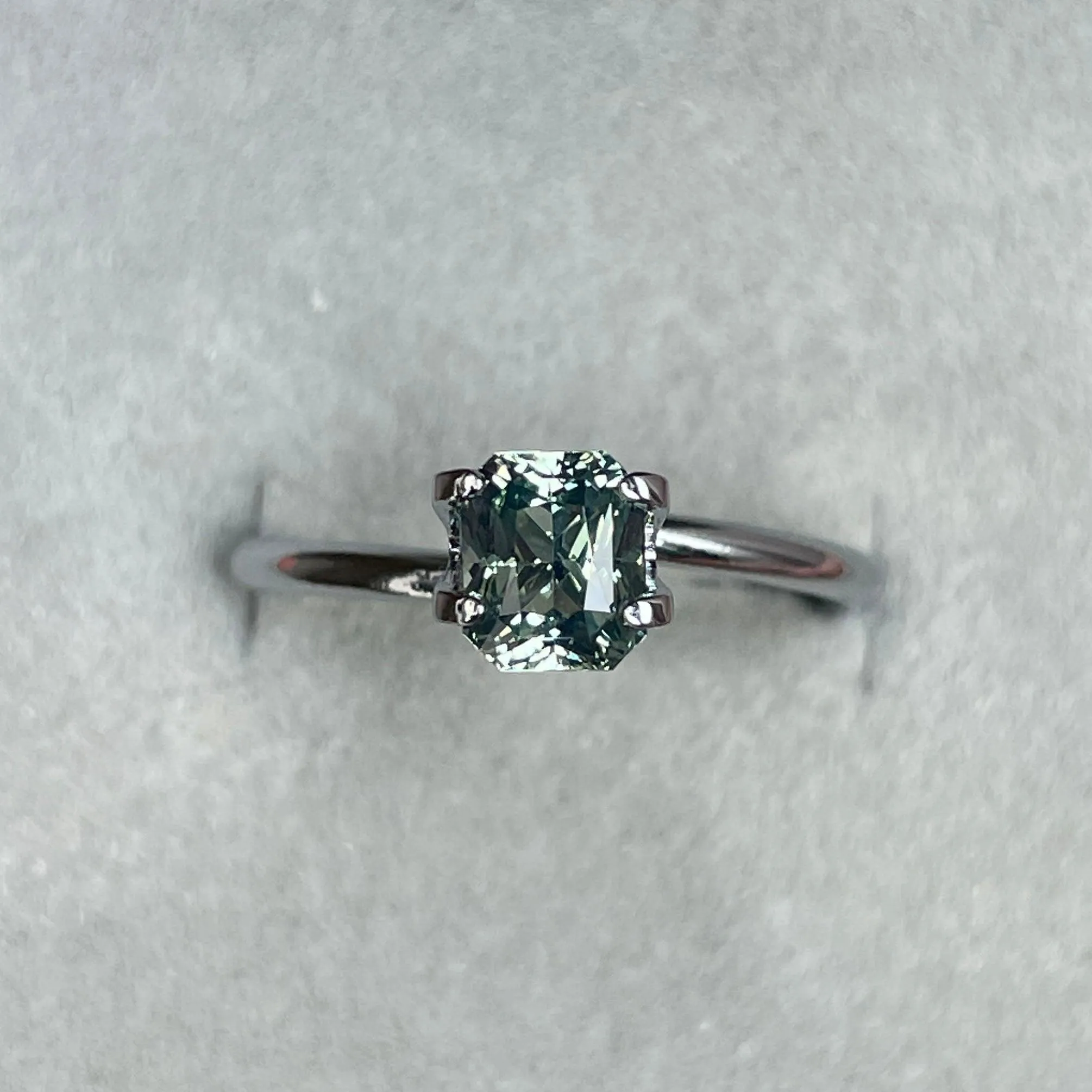 Radiant cut Greenish blue sapphire, 1.26 crt.