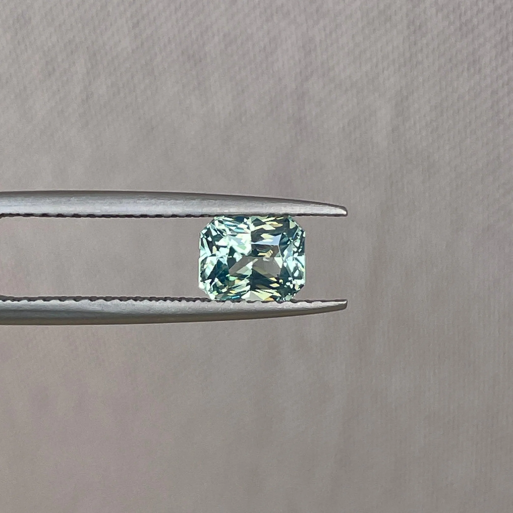 Radiant cut Greenish blue sapphire, 1.26 crt.