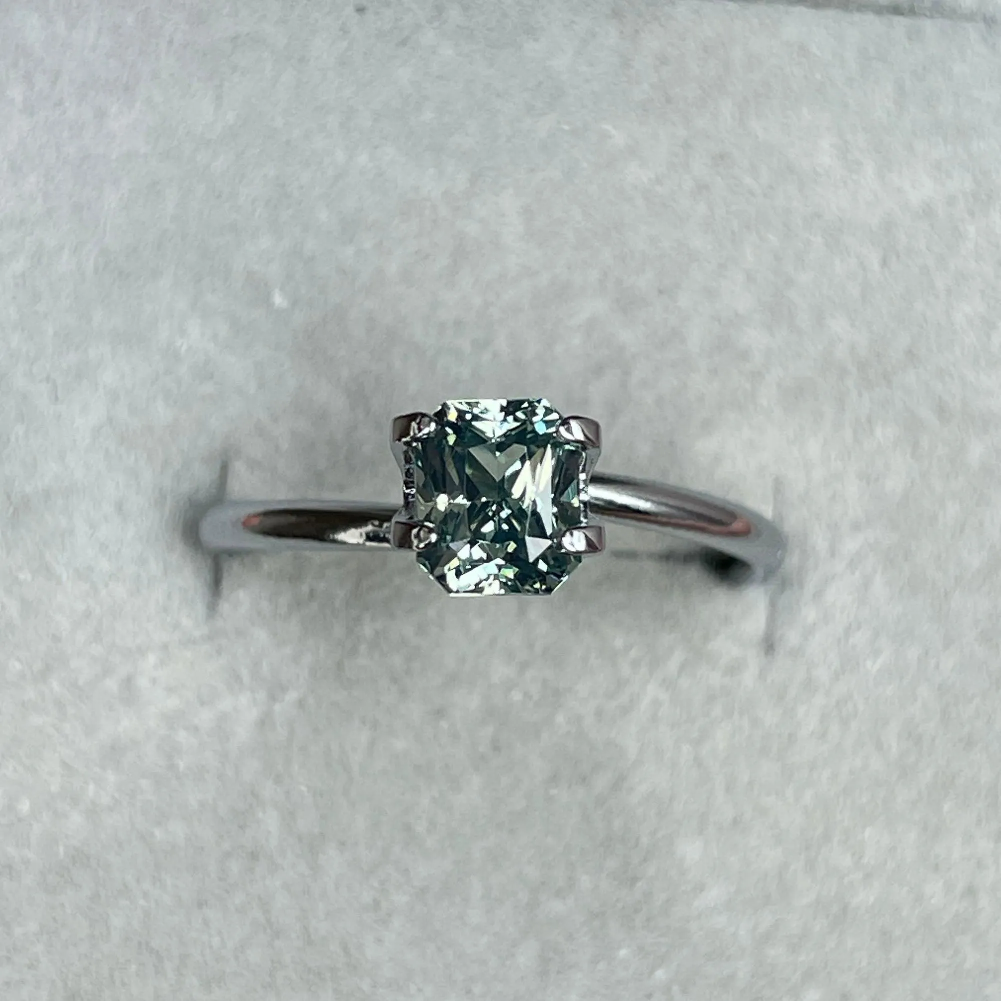 Radiant cut Greenish blue sapphire, 1.26 crt.