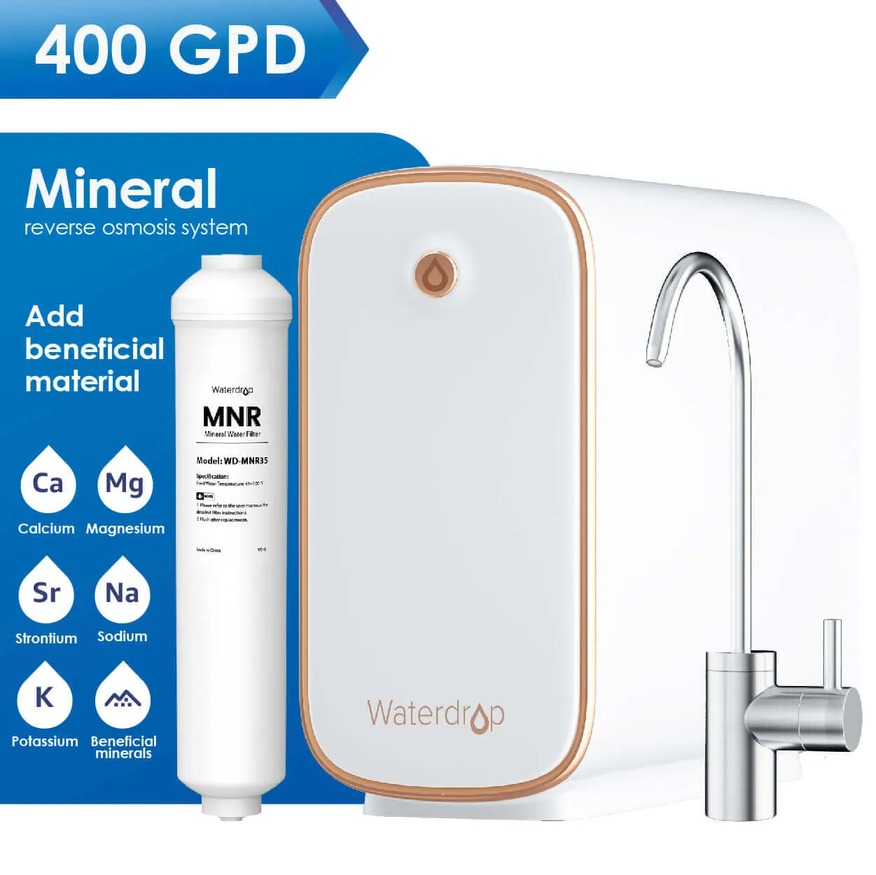 Waterdrop D4-W-MZ Remineralization Tankless Reverse Osmosis Water Filtration System - Advanced Purification with Enhanced Mineral Retention