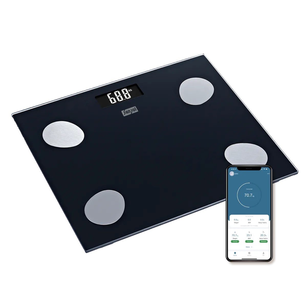 Sansui Smart Body Fat Analyser | Bluetooth Enabled with Smart App (150Kg, Black)