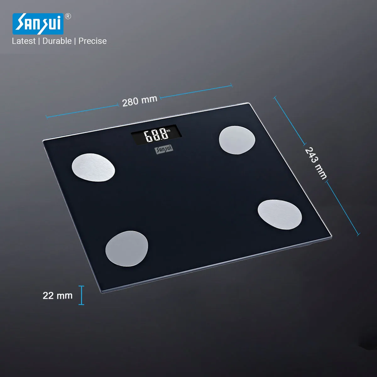 Sansui Smart Body Fat Analyser | Bluetooth Enabled with Smart App (150Kg, Black)